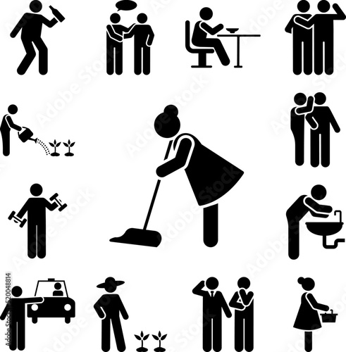 Woman, cleaning, floor icon in a collection with other items