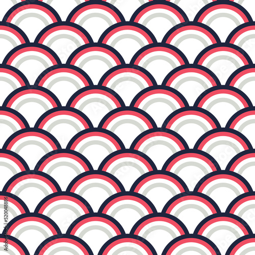 Blue and red seamless wave pattern, linear design, Japanese style geometrical pattern - vector illustration