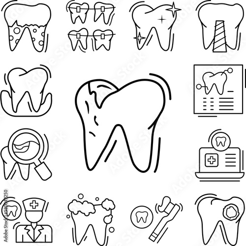 Dental calculus tooth icon in a collection with other items