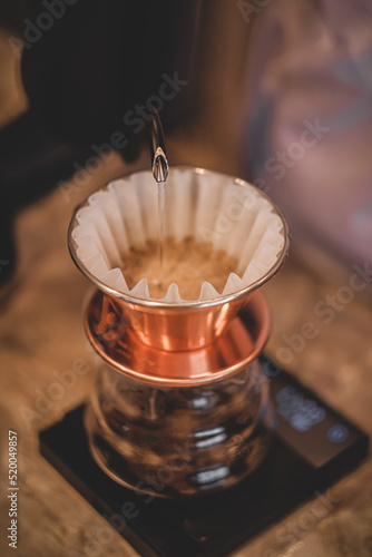 Coffee shop concept : Barista hand drip coffee on counter,Top view