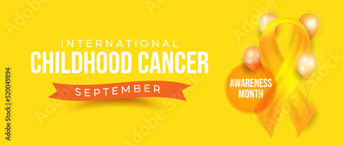 Awesome banner Childhood cancer awareness month with 3d ribbon and balloons