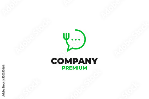 Flat illustration food talk fork chat logo design vector idea