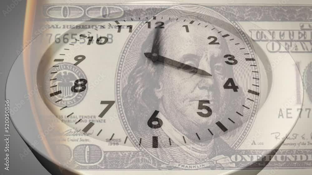 Animation of clock moving over banknotes Animation of clock moving over banknotes