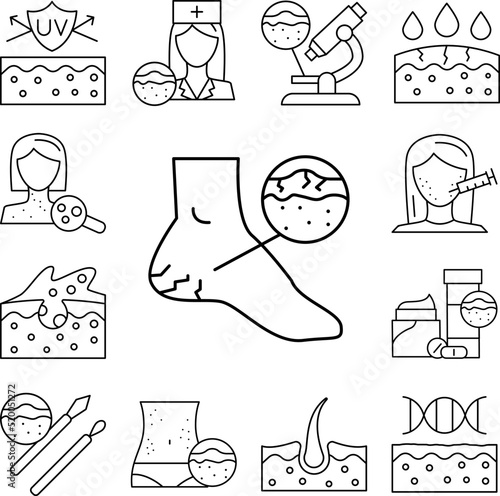 Heel dry cracks icon in a collection with other items