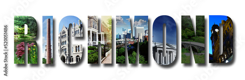 Canvas Print Banner collage of images from Richmond Virginia, text with shadow isolated on wh
