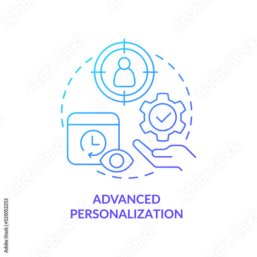 Advanced personalization blue gradient concept icon. Customer engagement platform feature abstract idea thin line illustration. Isolated outline drawing. Myriad Pro-Bold fonts used