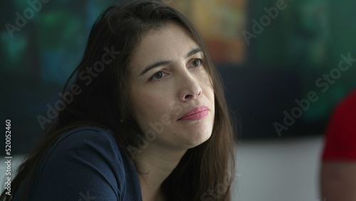 Nervous woman feeling anxiety. Concerned person with worried emotion. Portrait of stressed girl