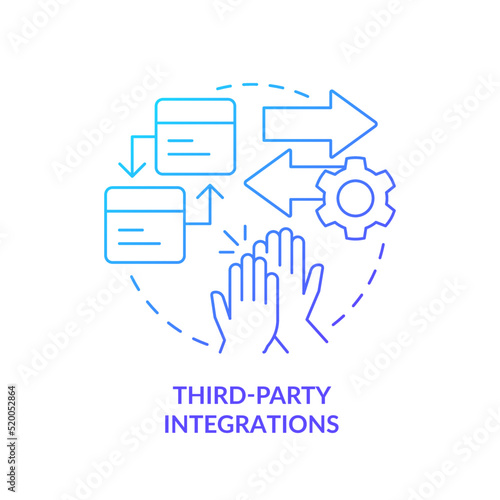 Third party integrations blue gradient concept icon. Customer engagement platform feature abstract idea thin line illustration. Isolated outline drawing. Myriad Pro-Bold fonts used