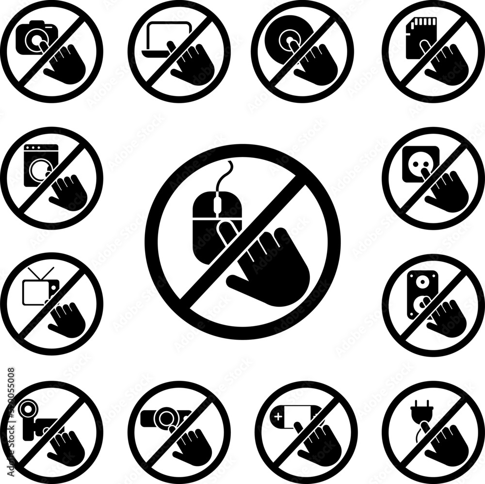 do not touch, mouse icon in a collection with other items do not touch, mouse icon in a collection with other items