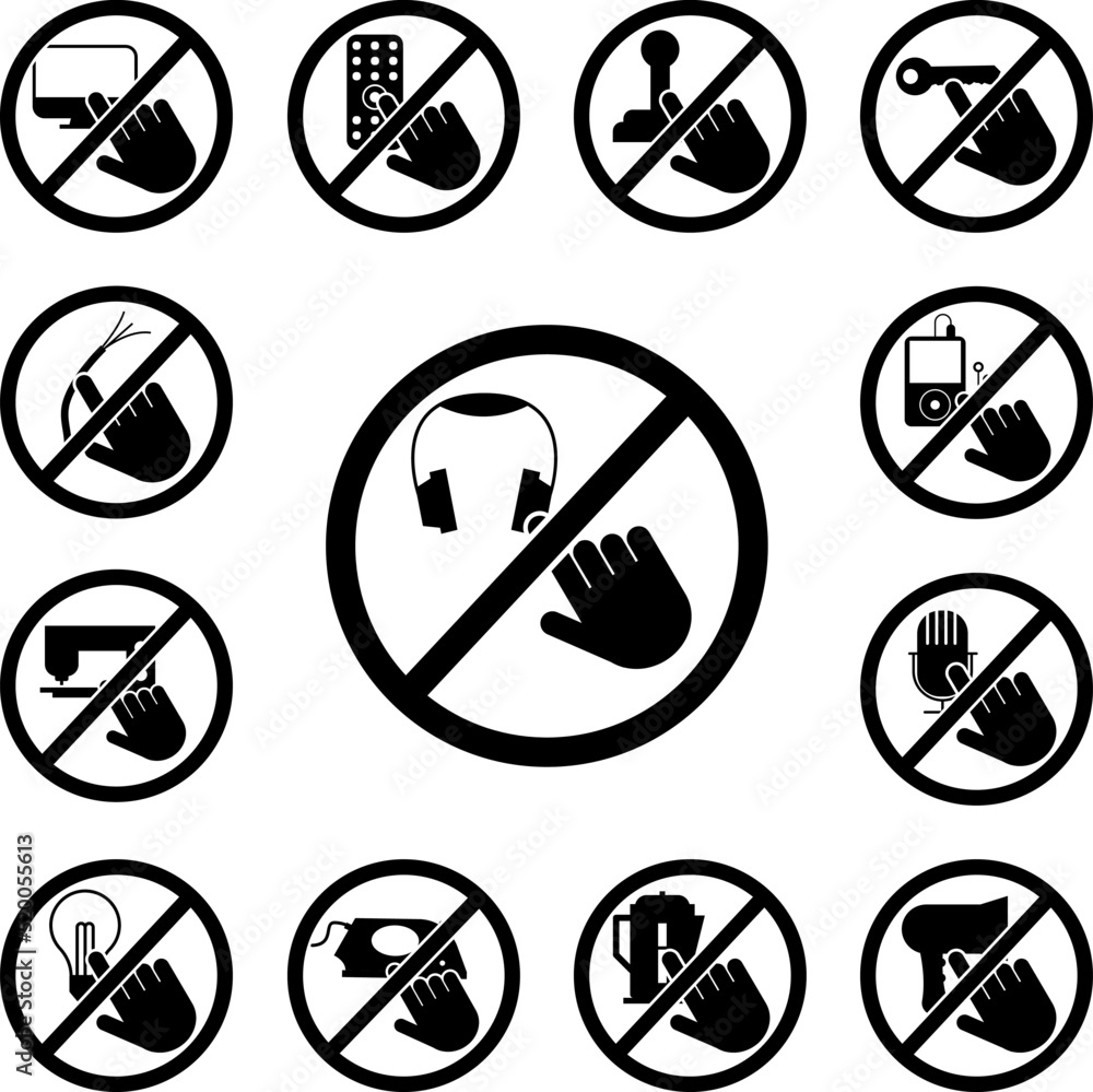 do not touch, headphones icon in a collection with other items do not touch, headphones icon in a collection with other items