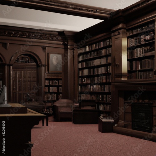 Dark Scary Library Room in Manor House