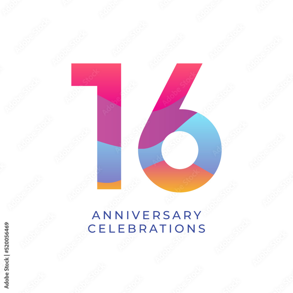 16 year anniversary design template. vector template illustration 16 year anniversary design template. vector template illustration