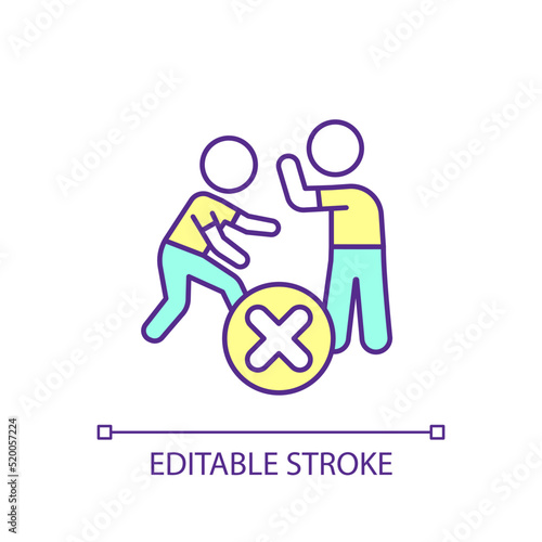 Do not conflict RGB color icon. Avoid and prevent offensive confrontation. End aggressive struggle. Isolated vector illustration. Simple filled line drawing. Editable stroke. Arial font used