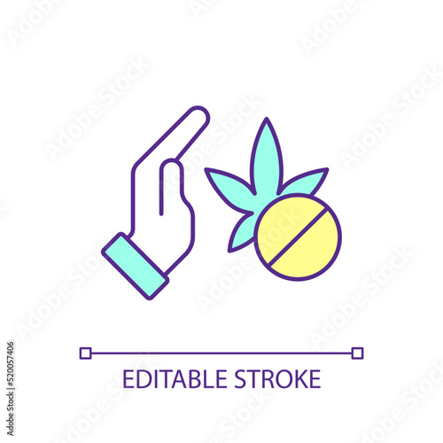 Avoid drugs usage RGB color icon. Substance use disorder. Chemical and organic narcotics. Isolated vector illustration. Simple filled line drawing. Editable stroke. Arial font used