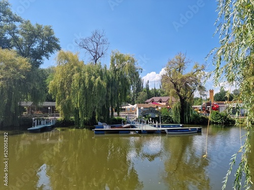 lake and green trees in a recreation park in summer, nature of Ukraine © Igor