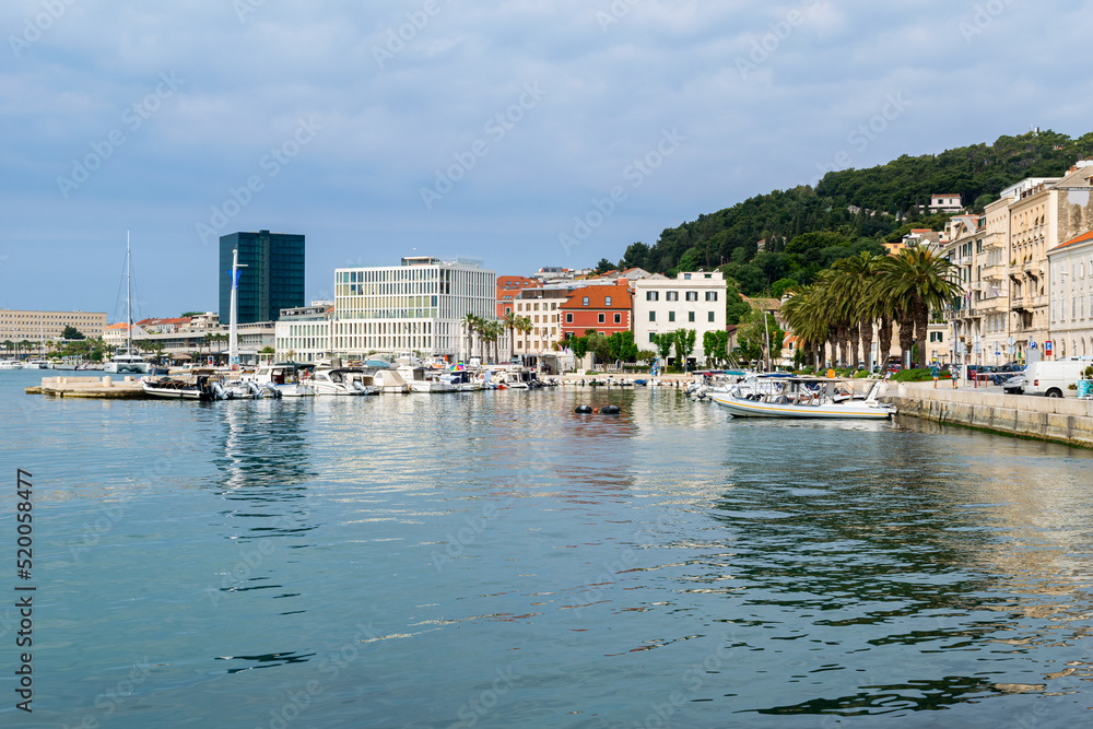 Cityscape and small marina along the Riva in Split, Croatia