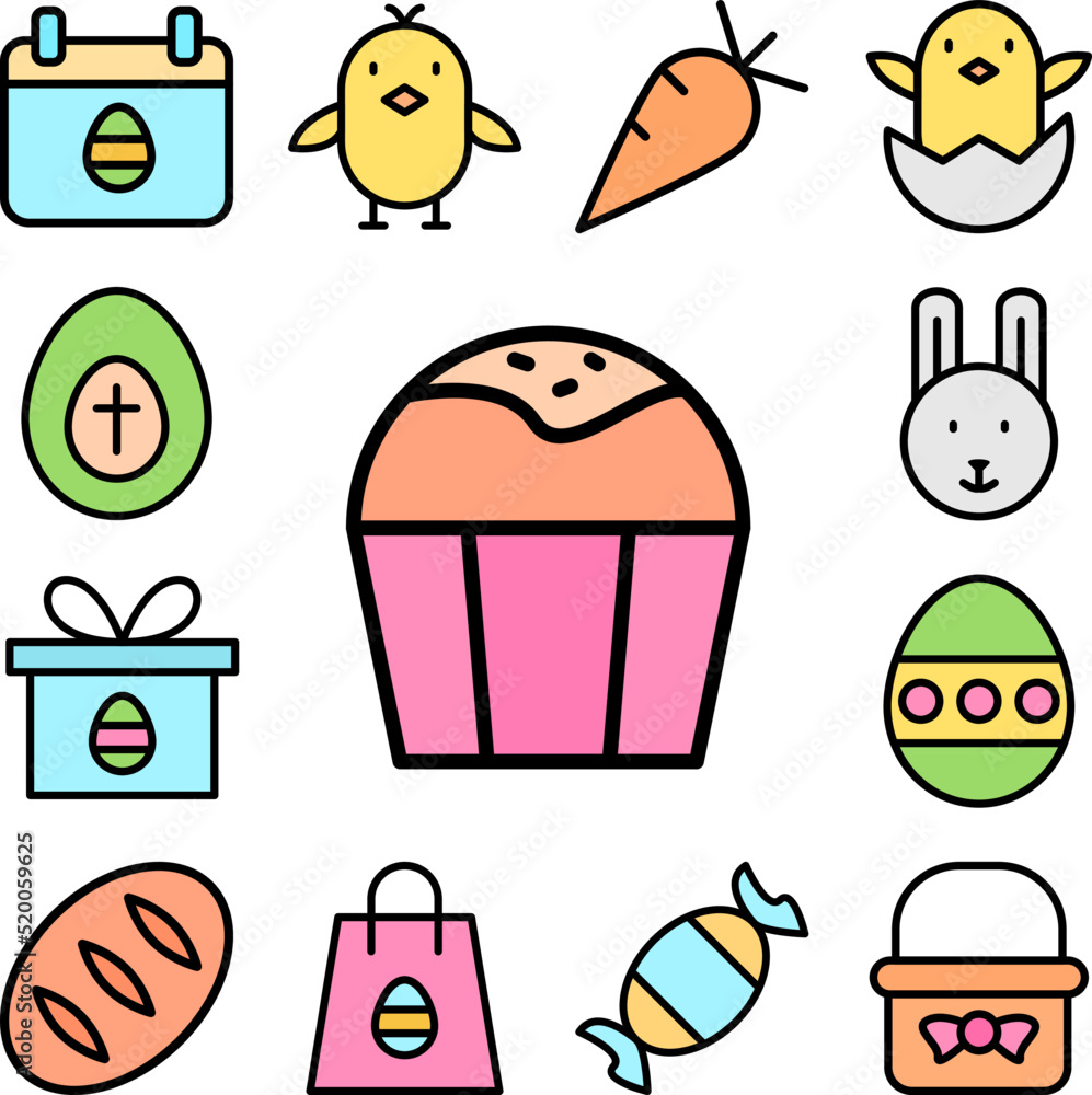 Cupcake cake outline color icon in a collection with other items