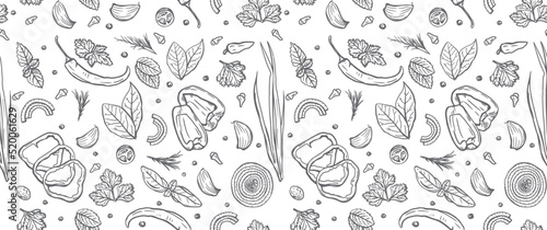 spices and herbs and vegetables seamless pattern