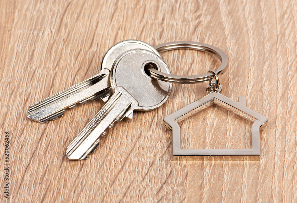 House shaped keychain with two keys House shaped keychain with two keys