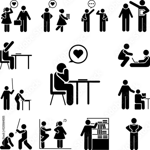 In love, student, angry icon in a collection with other items