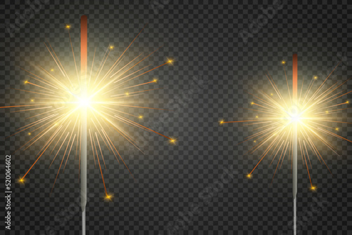 Magical light. Sparkler. Candle sparkling on the background. Realistic vector light effect. Winter, seasonal christmas decoration illustration.