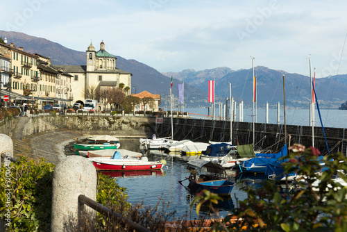 Cannobio. ITALIA. Embankment of Cannobio on the lake Maggiore in the winter afternoon photo