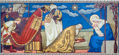 ZURICH, SWITZERLAND - JULY 1, 2022: The fresco of Tree Magi in the church Pfa...