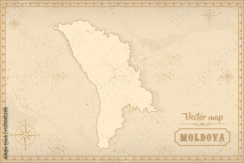 Map of Moldova in the old style, brown graphics in retro fantasy style