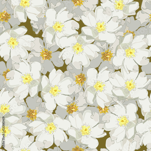 Seamless pattern with white flowers, use for textile, digital paper, notebook covers, wrapping paper,
