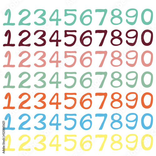 Vector cartoon colorful set of hand drawn numbers isolated. Funny sights in different colors for decoration, education.
