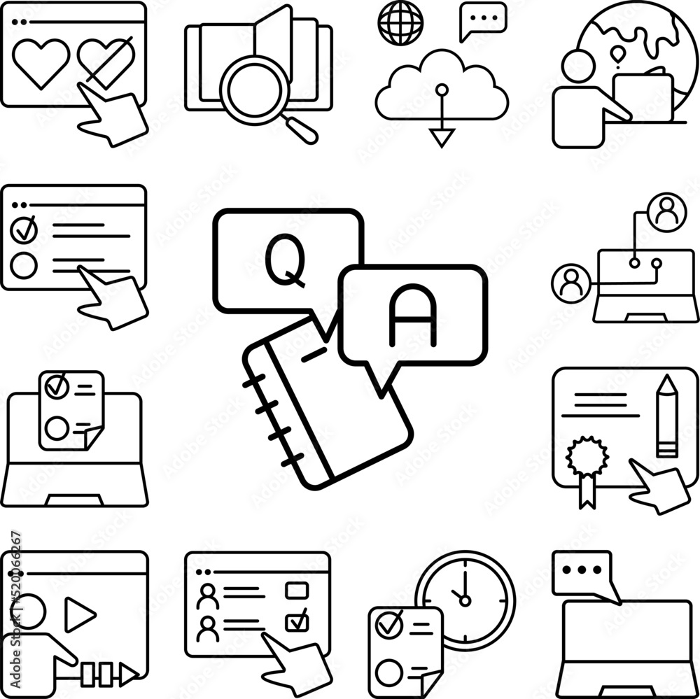 And answer book help education icon in a collection with other items And answer book help education icon in a collection with other items
