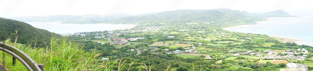 View from the hill overlooking the two seas of Amami Oshima in Kagoshima, Japan - 日本 鹿児島県 奄美大島 龍郷町 加世間峠 2つの海が見える丘 