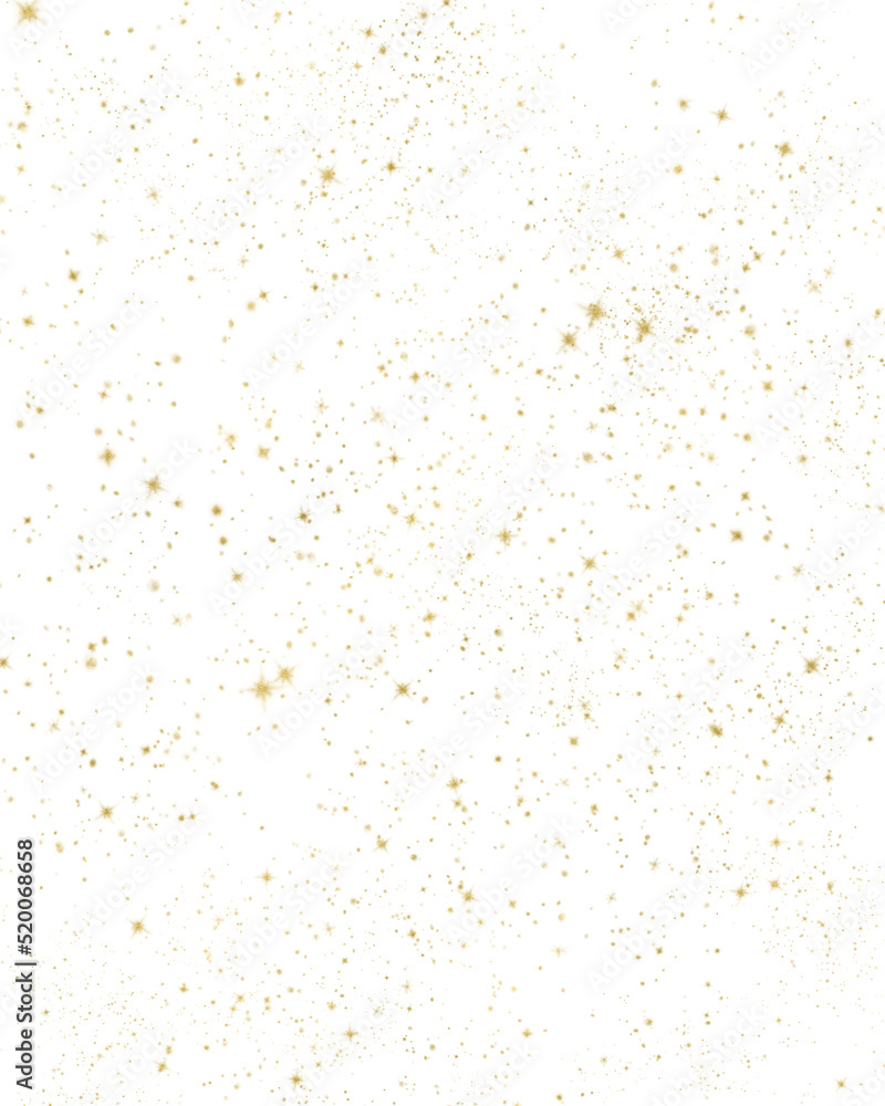 Isolated golden splatter, small stars. Png illustration, transparent background. Gold spatter, glitter, spots, dots, splashing. For overlay, montage, texture, greeting, invitation card, scrapbooking.