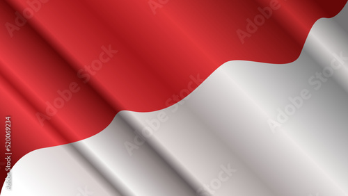 Red white realistic Indonesia flag wave bakground design