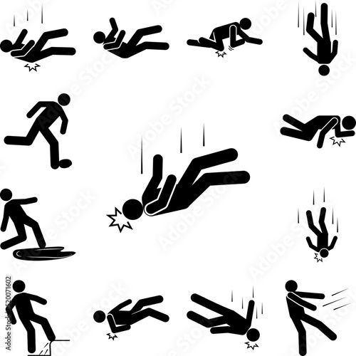 Man, fall, slip, knock icon in a collection with other items