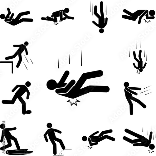 Man, fall, butt, damage, hip icon in a collection with other items