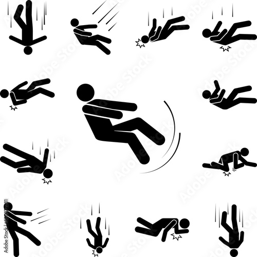 Man, fall, imbalance, person icon in a collection with other items
