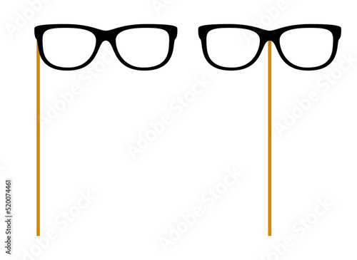 Glasses with wooden stick on white background