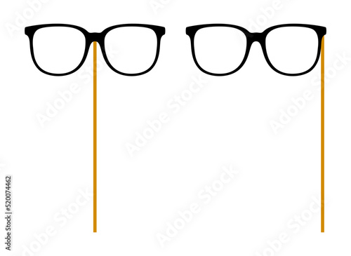 Glasses with wooden stick on white background