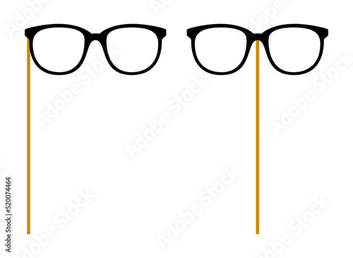 Glasses with wooden stick on white background