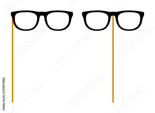Glasses with wooden stick on white background