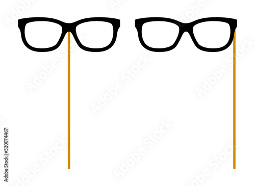 Glasses with wooden stick on white background