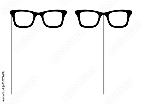 Glasses with wooden stick on white background
