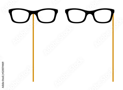 Glasses with wooden stick on white background