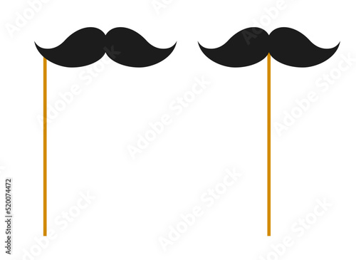 Mustache with wooden stick on white background