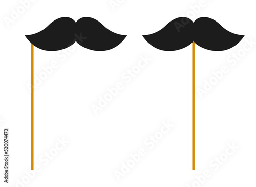 Mustache with wooden stick on white background