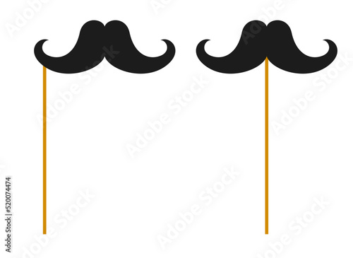 Mustache with wooden stick on white background