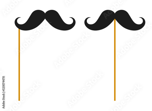 Mustache with wooden stick on white background