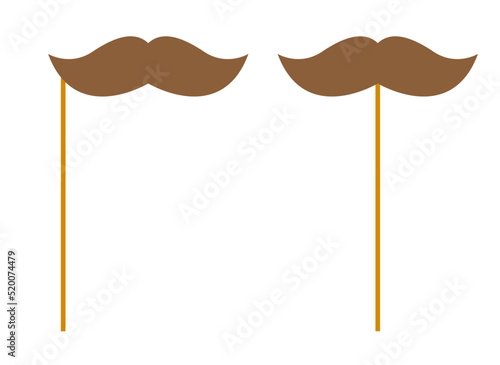Mustache with wooden stick on white background