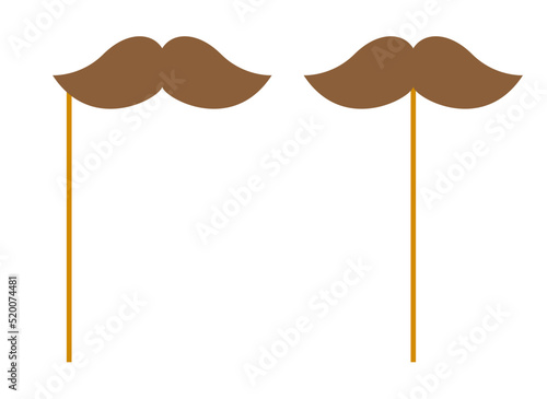 Mustache with wooden stick on white background